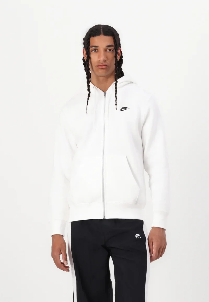 Nike Felpa Con Cappuccio M Club Hoodie Fz Bb Bianca - immagine 2
